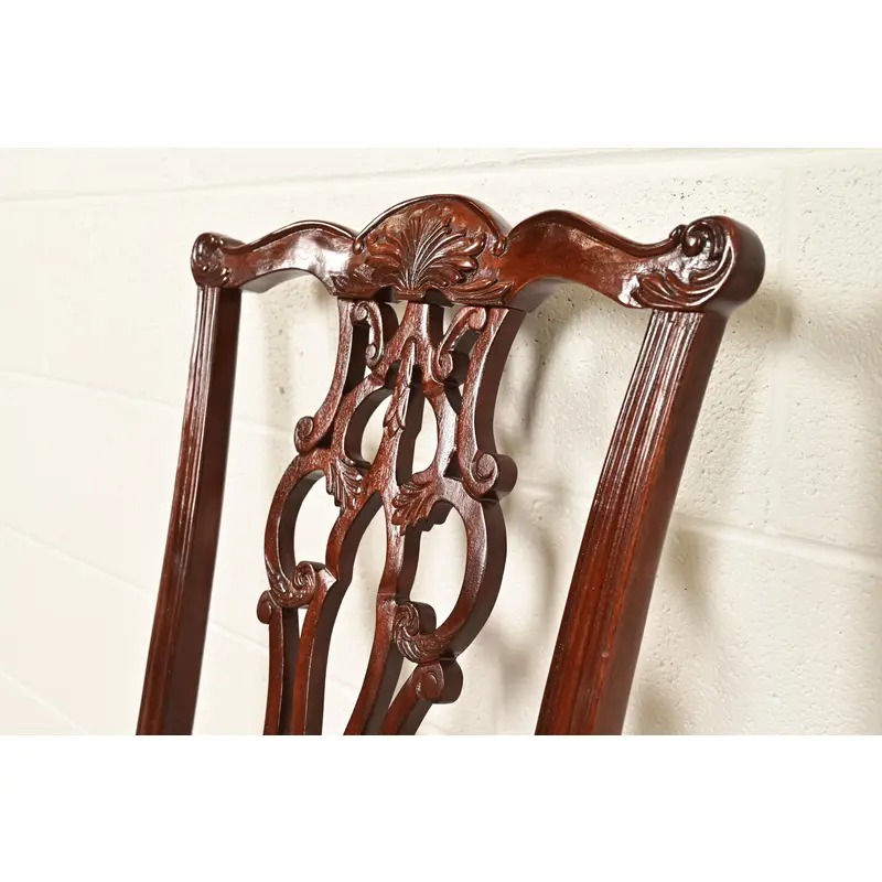 Ethan Allen Chippendale Carved Mahogany Dining Chairs, Set of Six - Image 6