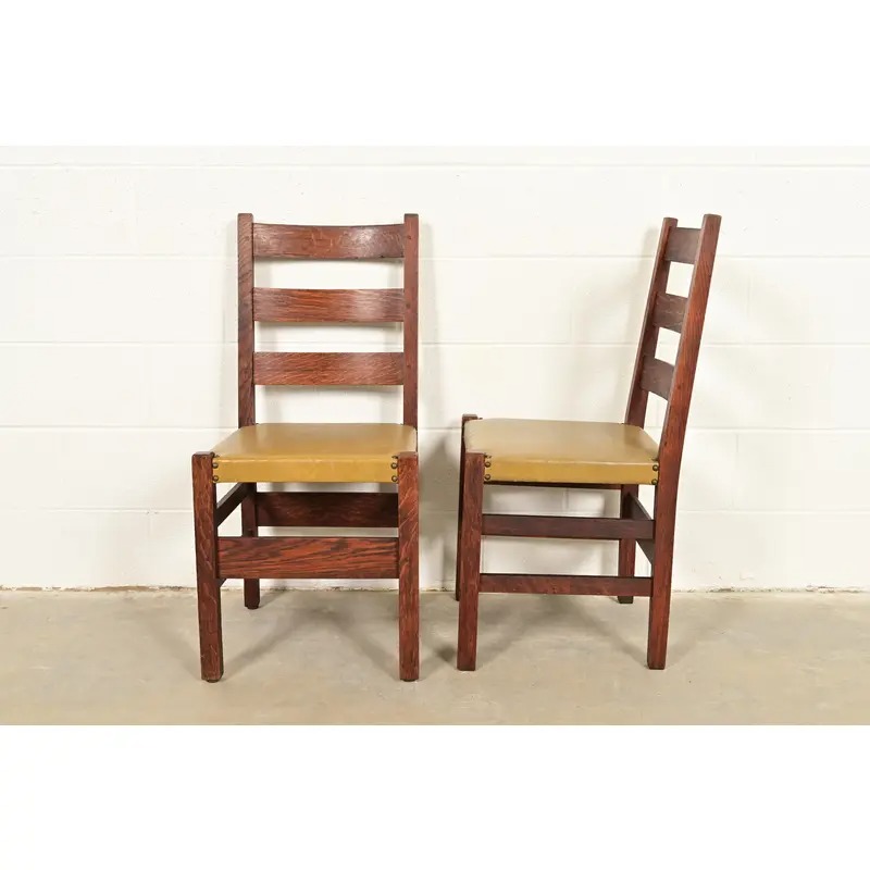 Gustav Stickley Antique Mission Oak Arts & Crafts Ladder Back Dining Chairs, Set of Four - Image 6