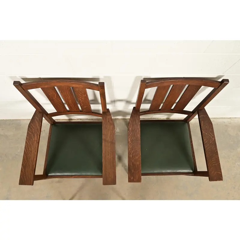 Gustav Stickley Harvey Ellis Antique Mission Oak Arts & Crafts Armchairs, Pair - Image 6