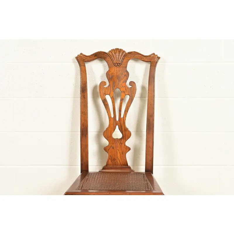 Henredon Georgian Carved Oak and Cane Side Chairs or Dining Chairs, Pair - Image 6