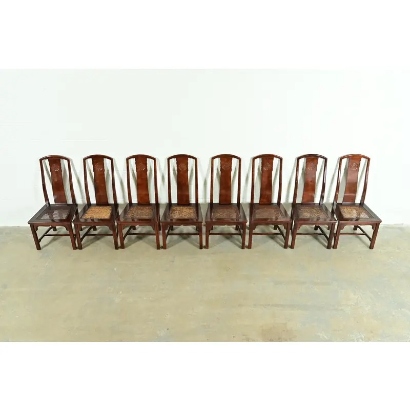 Henredon Hollywood Regency Chinoiserie Sculpted Mahogany Dining Chairs, Set of Eight - Image 6