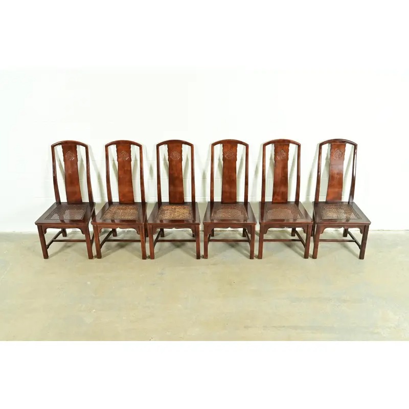 Henredon Hollywood Regency Chinoiserie Sculpted Mahogany Dining Chairs, Set of Six - Image 6