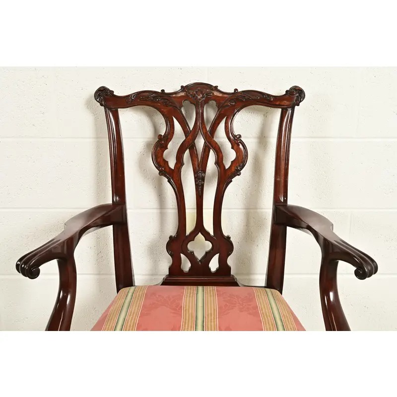 Kindel Furniture Chippendale Carved Mahogany Dining Arm Chairs, Pair - Image 6