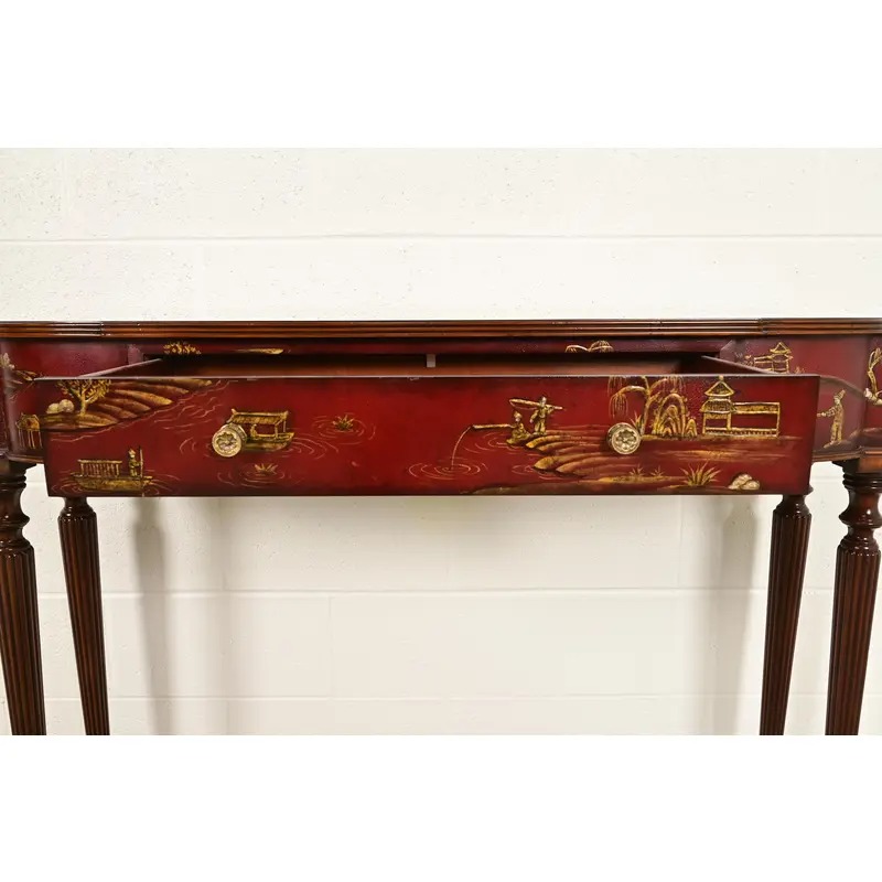 Maitland Smith English Regency Chinoiserie Hand-Painted Red Lacquered Console Table - Image 6