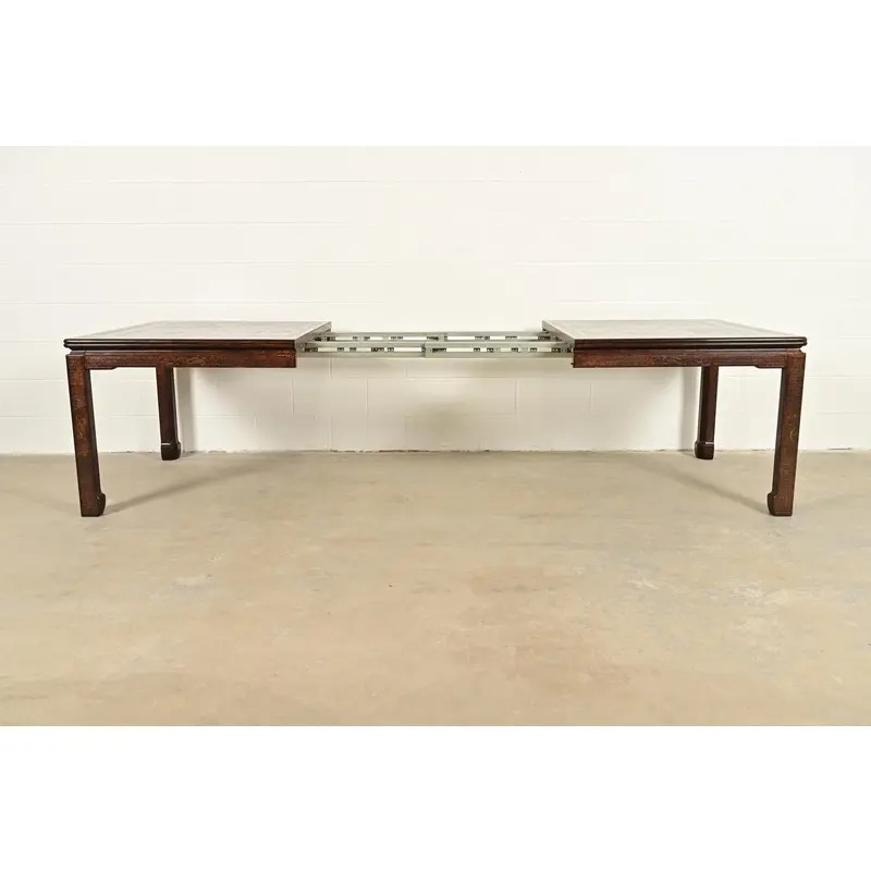 Mario Buatta for John Widdicomb Hollywood Regency Chinoiserie Faux Tortoise Shell Extension Dining Table, Circa 1970s - Image 6