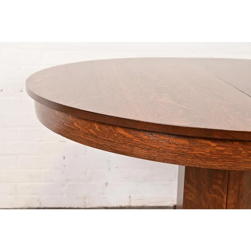 Stickley Brothers Style Antique Mission Oak Arts & Crafts Pedestal Extension Dining Table, Newly Refinished - Image 6