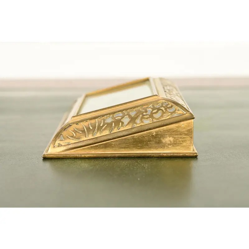 Tiffany Studios New York Grapevine Bronze Doré and Favrile Slag Glass Desk Calendar Holder or Picture Frame - Image 6