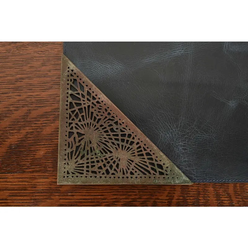 Tiffany Studios New York Pine Needle Bronze Blotter Corners With Leather Desk Blotter - Image 6