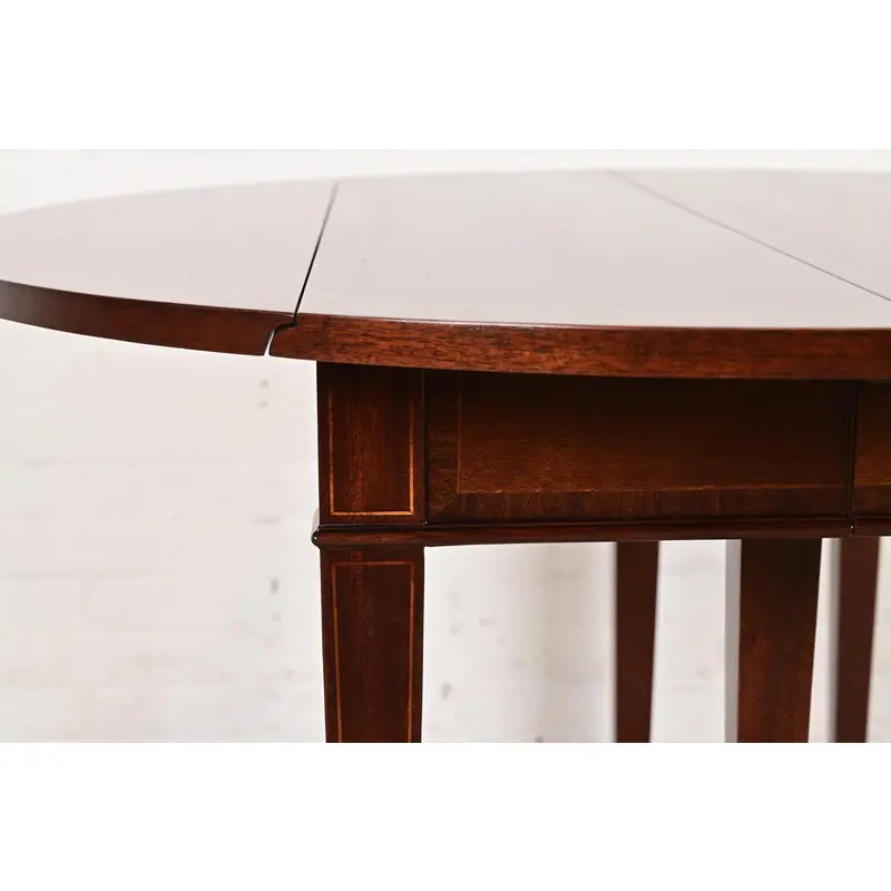 Baker Furniture Federal Banded Mahogany Drop Leaf Dining or Breakfast Table, Newly Refinished - Image 7