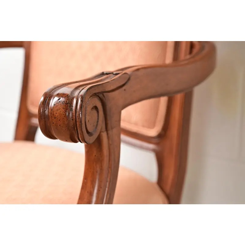 Baker Furniture French Provincial Louis XV Carved Walnut Armchairs or Dining Captain Chairs, Pair - Image 7