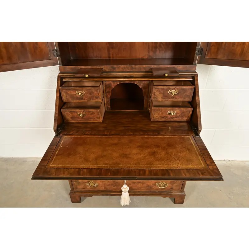 Baker Furniture Georgian Banded Burled Walnut Drop Front Secretary Desk With Bookcase Hutch - Image 7