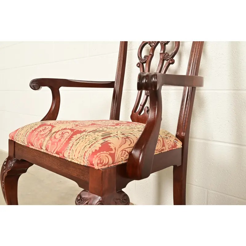 Ethan Allen Chippendale Carved Mahogany Dining Chairs, Set of Eight - Image 7