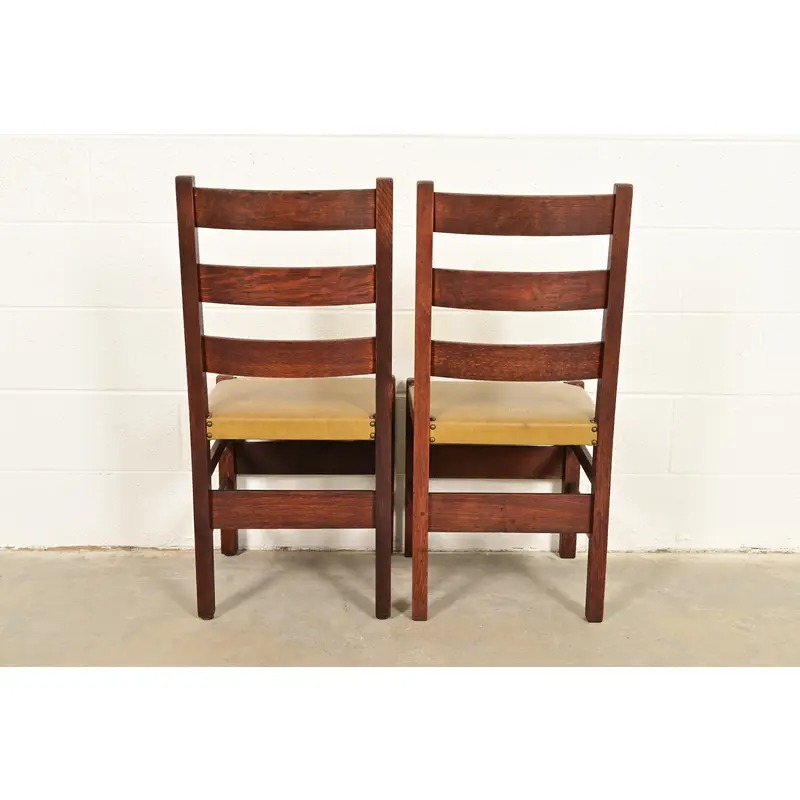 Gustav Stickley Antique Mission Oak Arts & Crafts Ladder Back Dining Chairs, Set of Four - Image 7