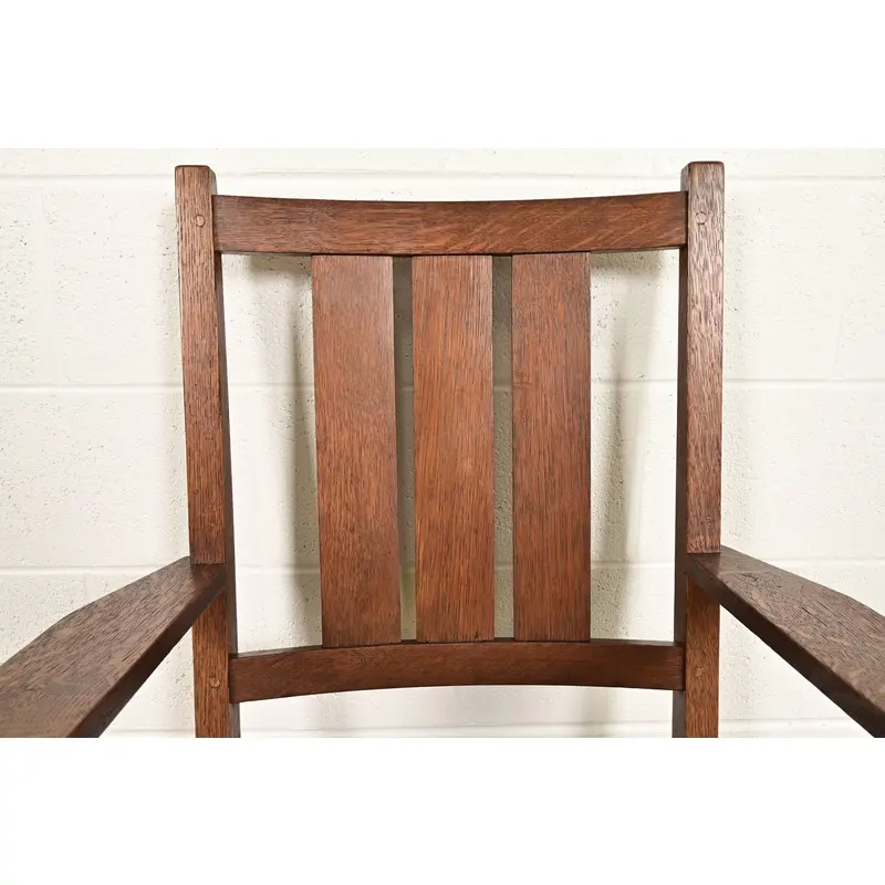 Gustav Stickley Harvey Ellis Antique Mission Oak Arts & Crafts Armchairs, Pair - Image 7