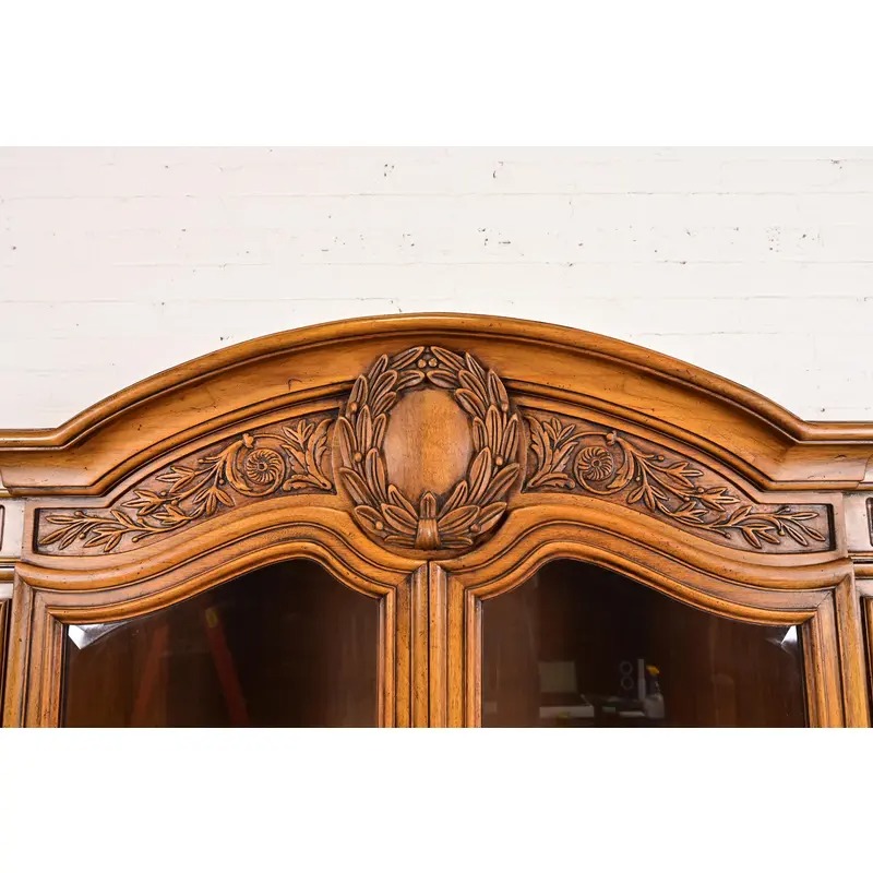 Karges French Regency Louis XVI Burled Walnut Lighted Breakfront Bookcase Cabinet, Newly Refinished - Image 7