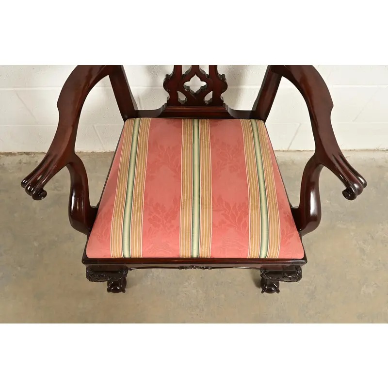 Kindel Furniture Chippendale Carved Mahogany Dining Arm Chairs, Pair - Image 7