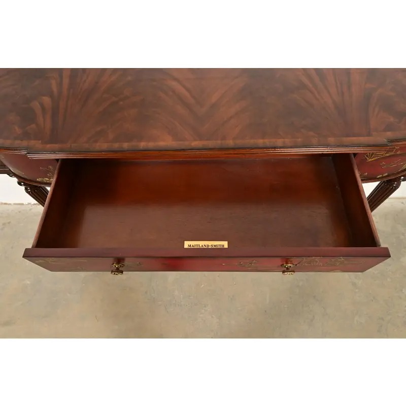 Maitland Smith English Regency Chinoiserie Hand-Painted Red Lacquered Console Table - Image 7