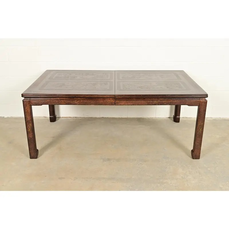 Mario Buatta for John Widdicomb Hollywood Regency Chinoiserie Faux Tortoise Shell Extension Dining Table, Circa 1970s - Image 7