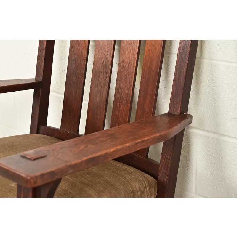 Stickley Style Antique Mission Oak Arts & Crafts Rocking Chair, Circa 1910 - Image 7