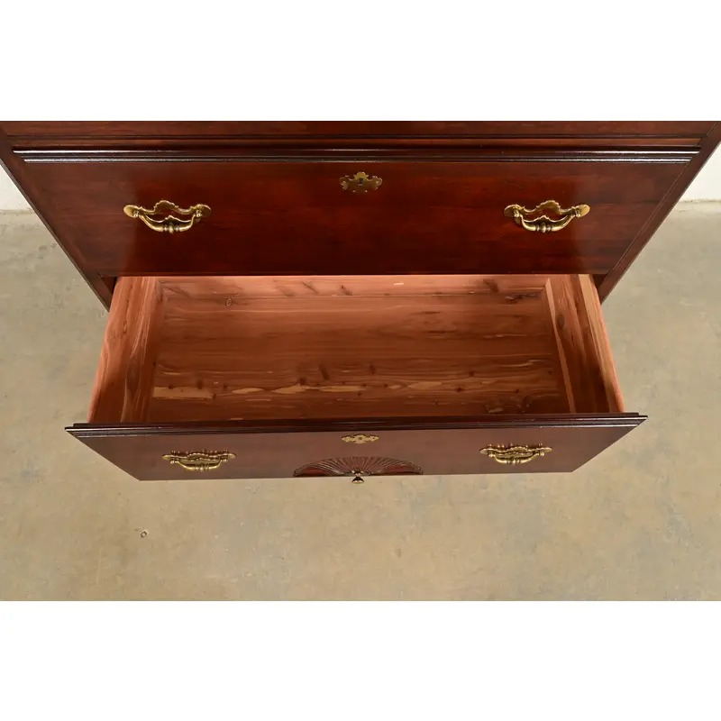 Thomasville Georgian Carved Cherry Wood Highboy Dresser, Circa 1980s - Image 6
