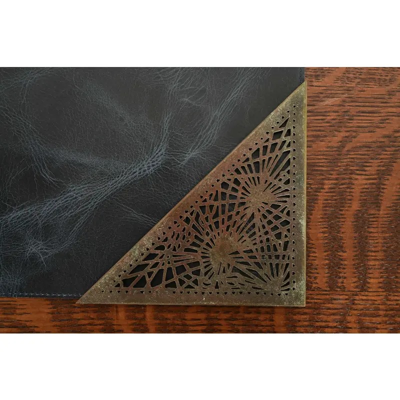 Tiffany Studios New York Pine Needle Bronze Blotter Corners With Leather Desk Blotter - Image 7