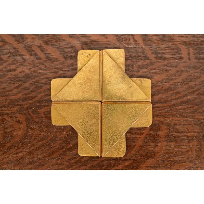 Tiffany Studios New York Zodiac Bronze Doré Blotter Corners With Leather Desk Blotter - Image 7