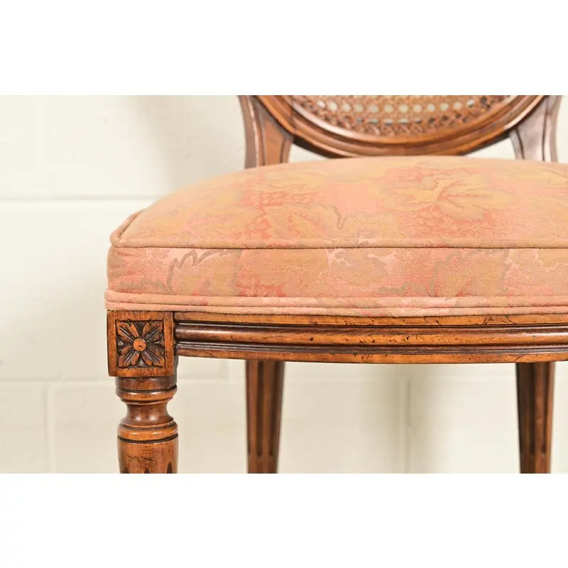 Karges French Regency Louis XVI Carved Walnut Cane Back Side Chairs or Dining Chairs, Pair - Image 8
