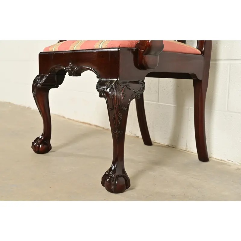 Kindel Furniture Chippendale Carved Mahogany Dining Arm Chairs, Pair - Image 8