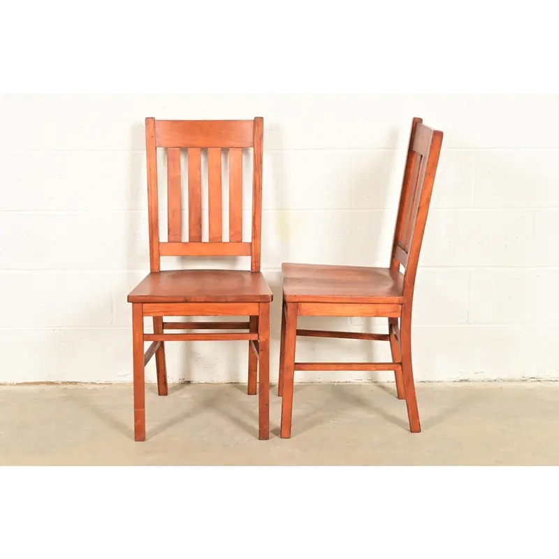 Limbert Style Antique Mission Oak Arts & Crafts Side Chairs or Dining Chairs, Pair - Image 8