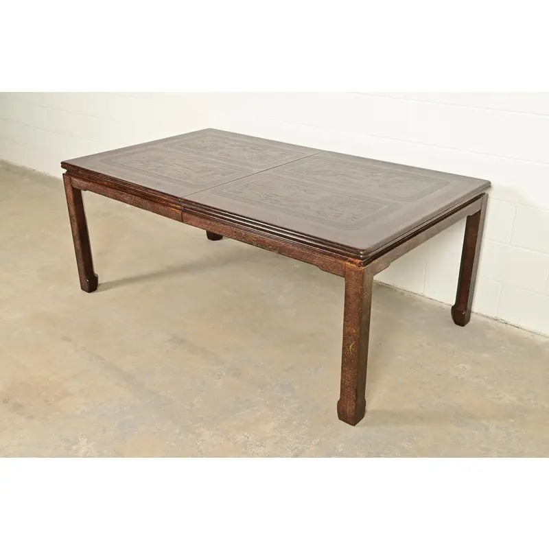 Mario Buatta for John Widdicomb Hollywood Regency Chinoiserie Faux Tortoise Shell Extension Dining Table, Circa 1970s - Image 8
