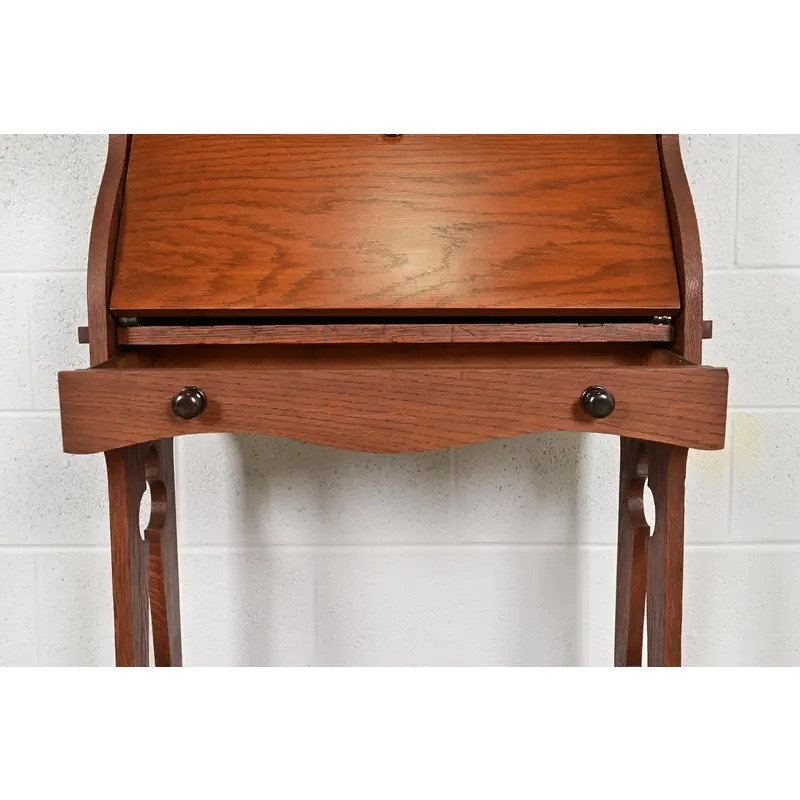 Stickley Brothers Style Antique Mission Oak Arts & Crafts Secretary Desk With Stained Glass Doors, Circa 1900 - Image 8