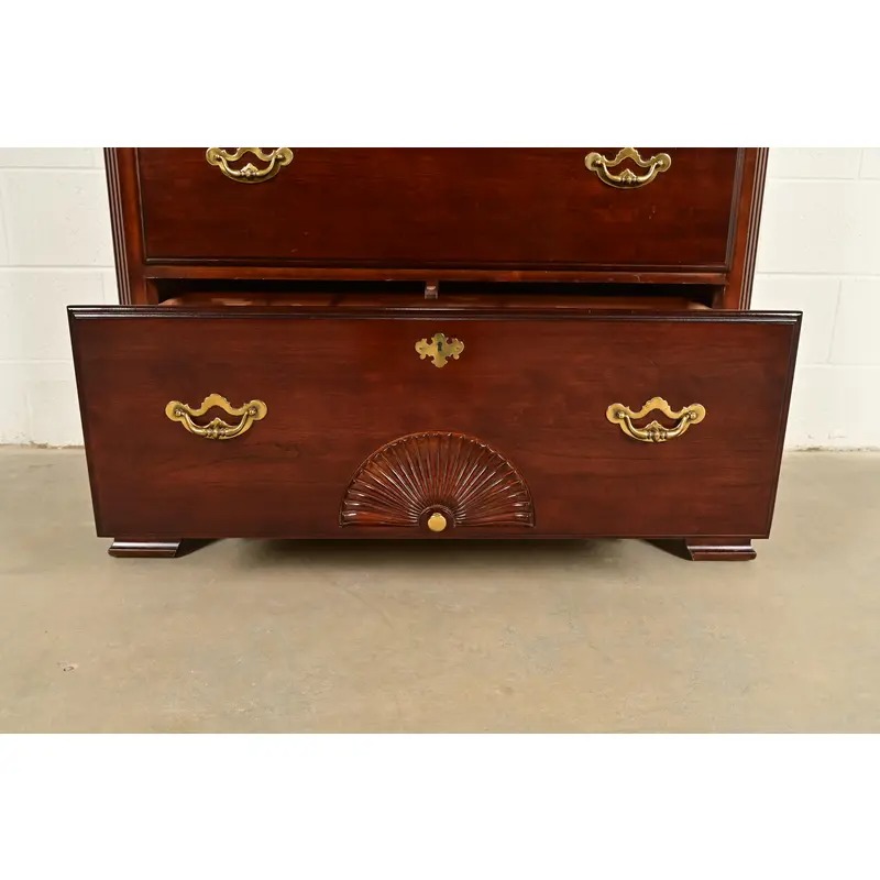 Thomasville Georgian Carved Cherry Wood Highboy Dresser, Circa 1980s - Image 7