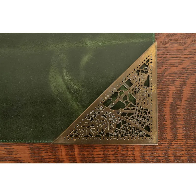 Tiffany Studios New York Grapevine Bronze Doré Blotter Corners With Leather Desk Blotter - Image 8