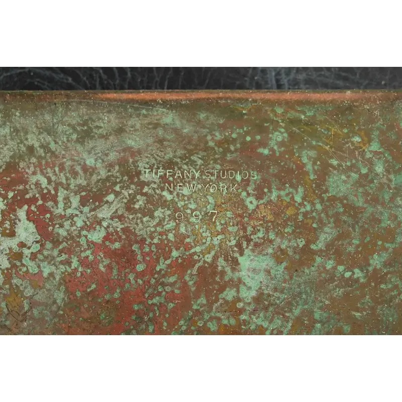 Tiffany Studios New York Pine Needle Bronze Blotter Corners With Leather Desk Blotter - Image 8