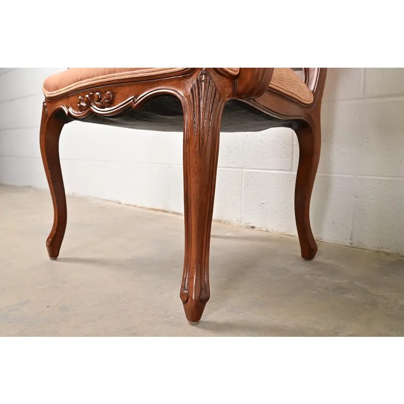 Baker Furniture French Provincial Louis XV Carved Walnut Armchairs or Dining Captain Chairs, Pair - Image 9