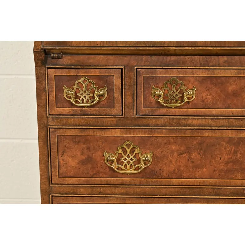 Baker Furniture Georgian Banded Burled Walnut Drop Front Secretary Desk With Bookcase Hutch - Image 9