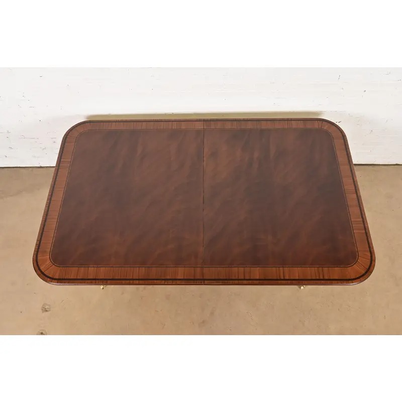 Baker Furniture Stately Homes Georgian Banded Mahogany Double Pedestal Extension Dining Table, Newly Refinished - Image 9