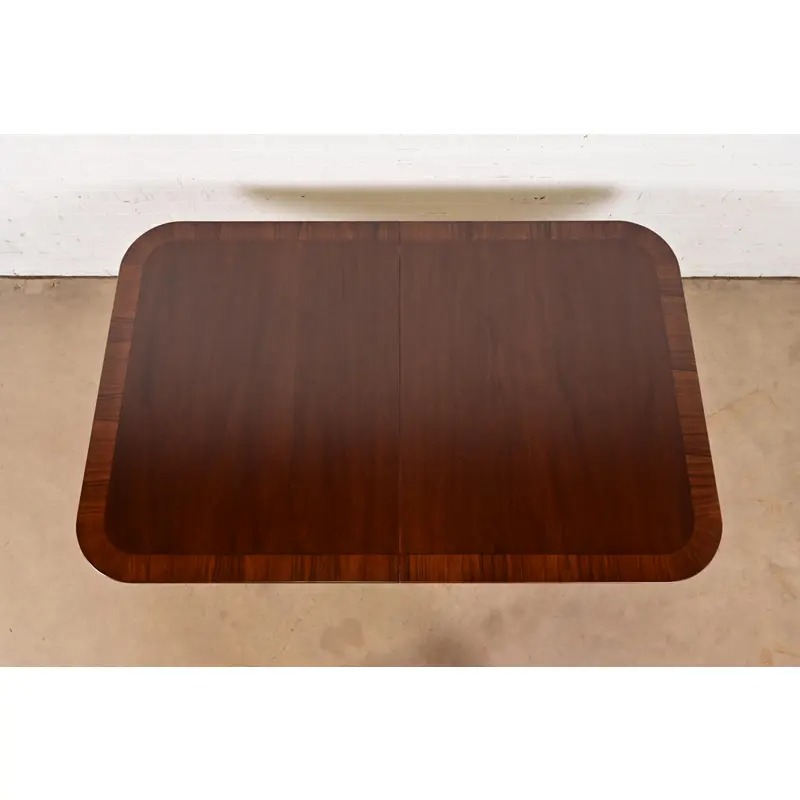 Baker Furniture Style Georgian Banded Mahogany Double Pedestal Extension Dining Table, Newly Refinished - Image 9