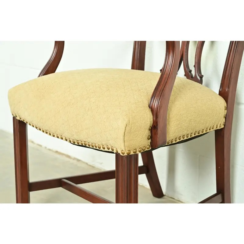 Baker Furniture Style Georgian Carved Mahogany Armchairs or Dining Captain Chairs, Pair - Image 9