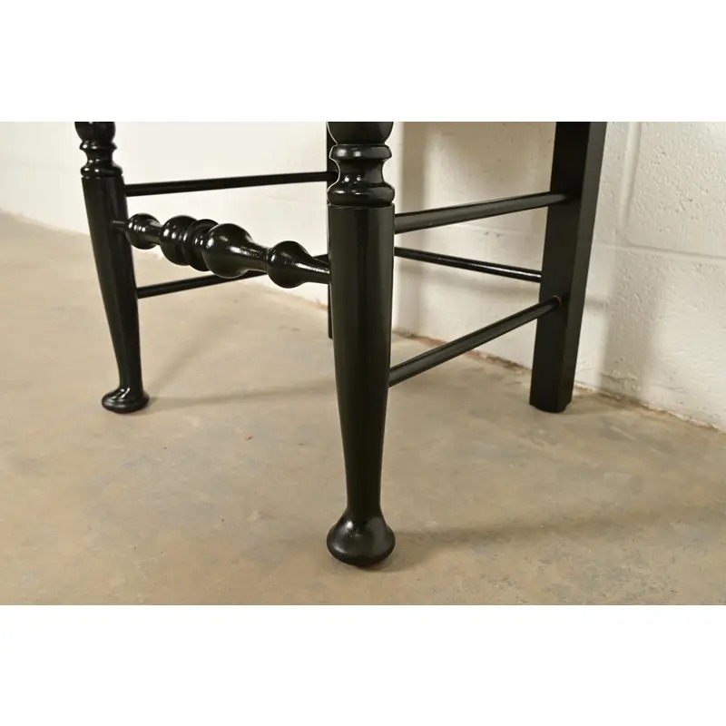 Eldred Wheeler Queen Anne Black Lacquered Side Chairs or Dining Chairs With Rush Seats, Pair - Image 9