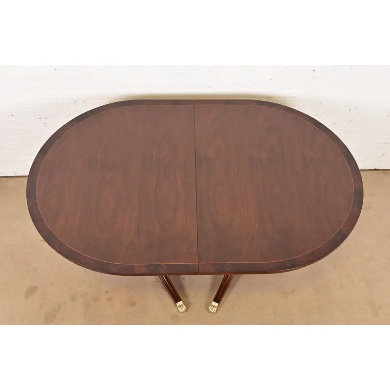 Henkel Harris Georgian Banded Mahogany Double Pedestal Extension Dining Table, Newly Refinished - Image 9