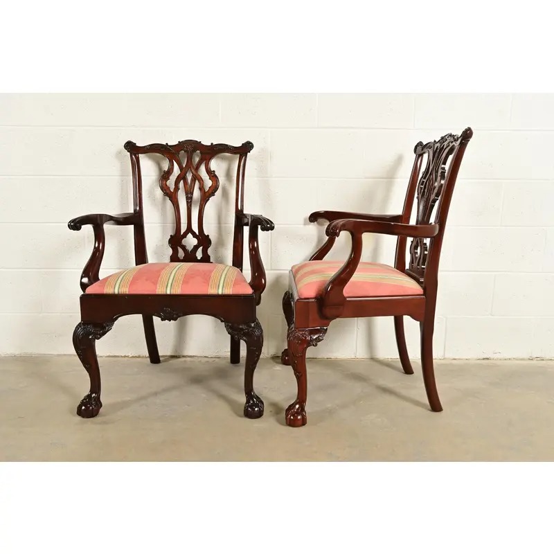 Kindel Furniture Chippendale Carved Mahogany Dining Arm Chairs, Pair - Image 9