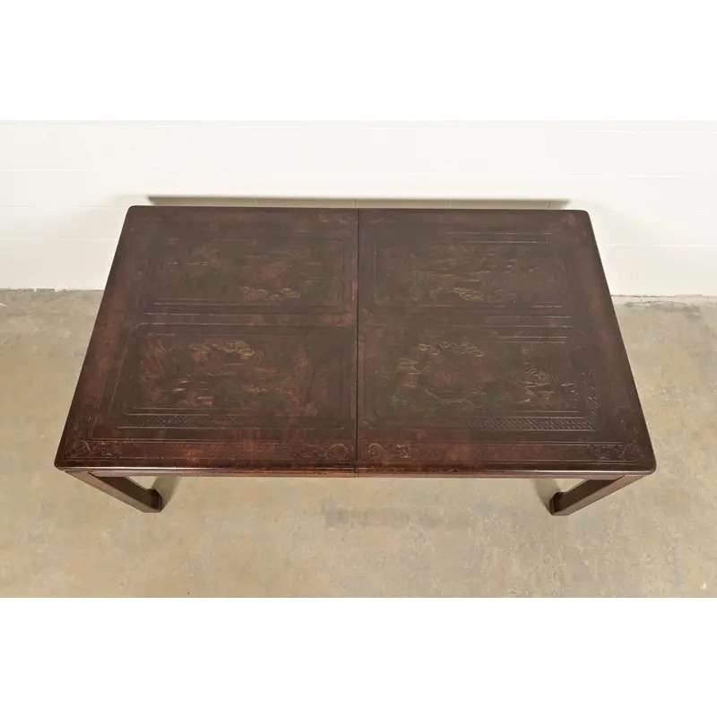 Mario Buatta for John Widdicomb Hollywood Regency Chinoiserie Faux Tortoise Shell Extension Dining Table, Circa 1970s - Image 9