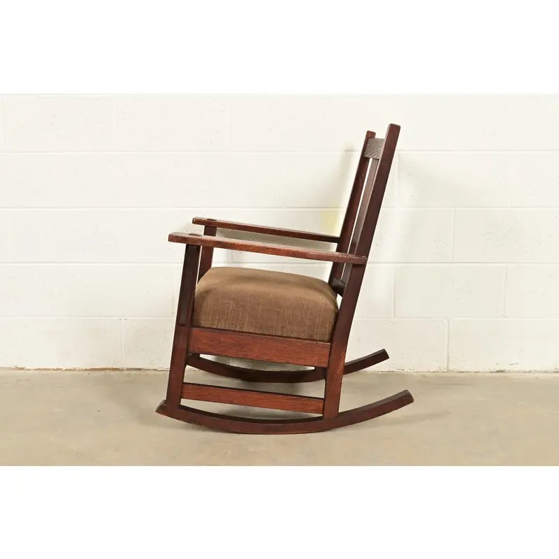 Stickley Style Antique Mission Oak Arts & Crafts Rocking Chair, Circa 1910 - Image 9