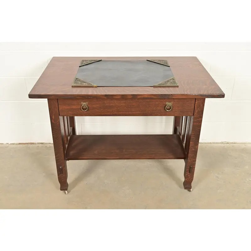 Tiffany Studios New York Pine Needle Bronze Blotter Corners With Leather Desk Blotter - Image 9
