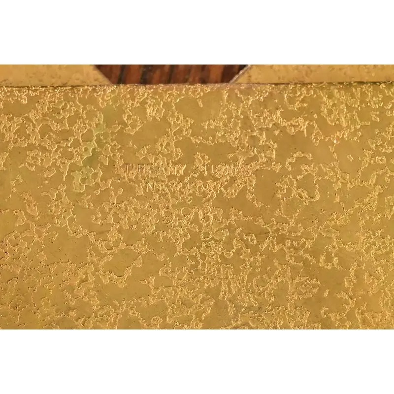 Tiffany Studios New York Zodiac Bronze Doré Blotter Corners With Leather Desk Blotter - Image 9