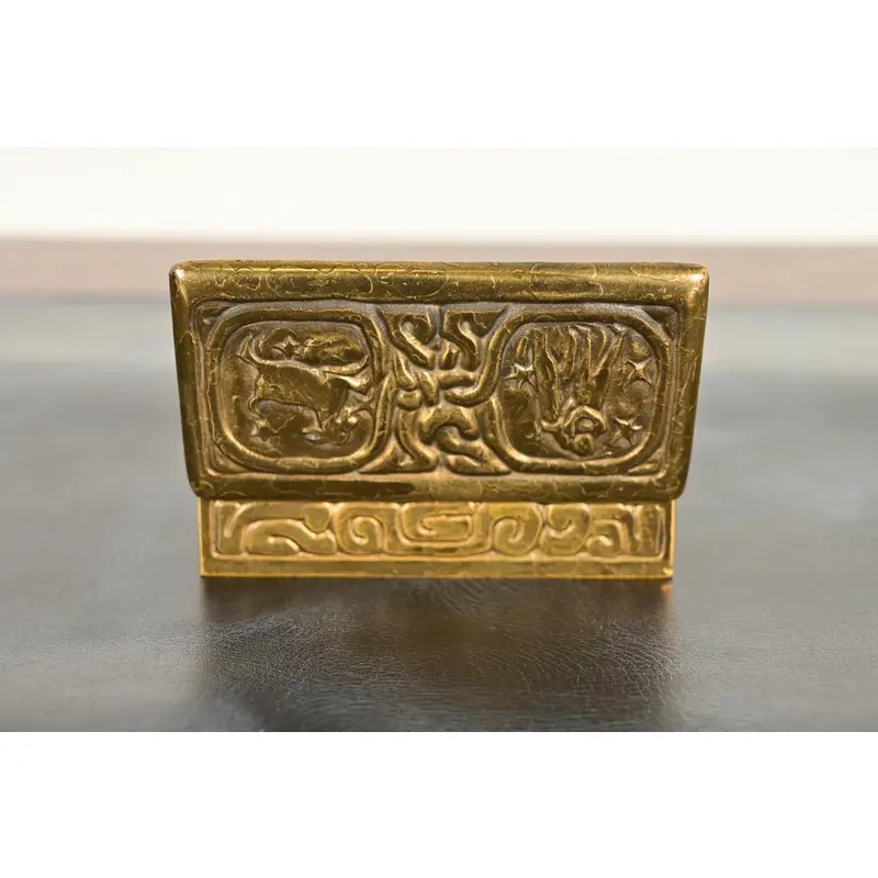 Tiffany Studios New York Zodiac Bronze Doré Stamp Box - Image 9