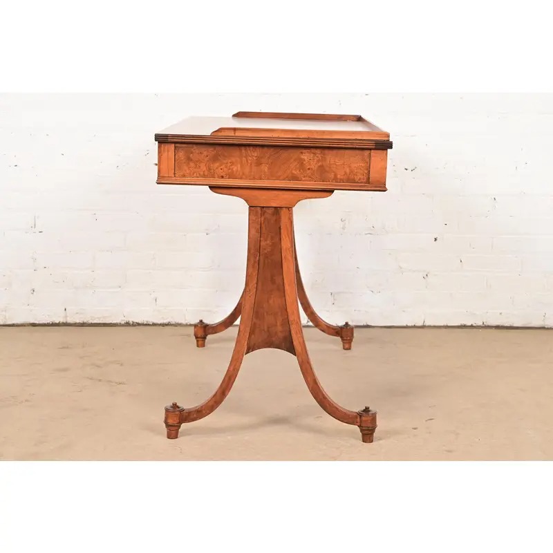 Baker Furniture English Regency Burled Walnut Writing Desk or Console Table, Newly Refinished - Image 10