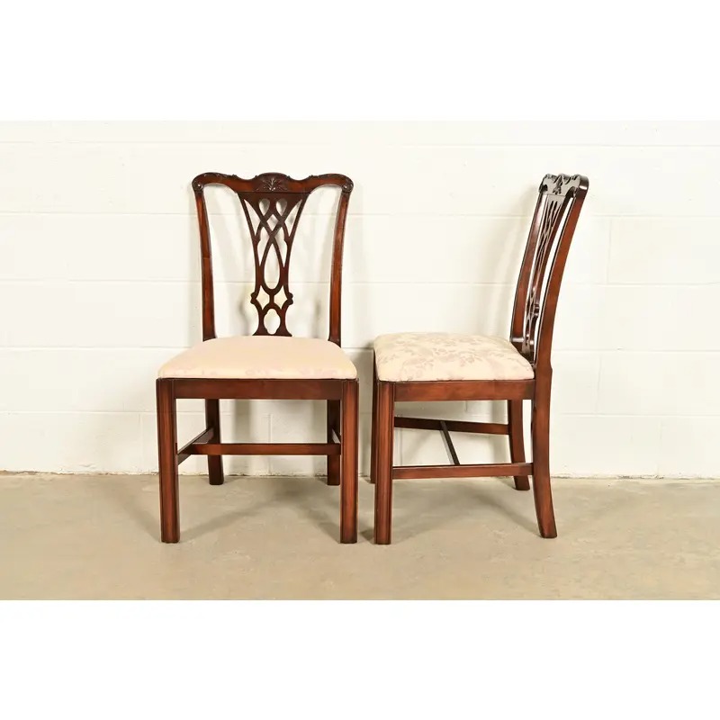 Baker Furniture Style Georgian Carved Mahogany Dining Chairs, Set of Four - Image 10