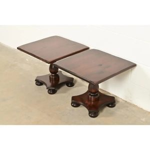 Ethan Allen Early American Solid Pine Pedestal Side Tables, Pair